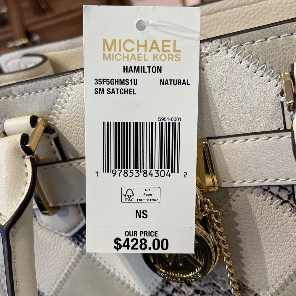 MICHAEL KORS Hamilton Sm Patchwork and Snake Embossed Satchel Crossbody
Natural - Picture 10 of 16